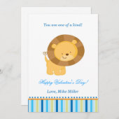 バレンタインデー・キッズ・ライオン・ブルー・グリーティング・カード シーズンカード (正面/裏面)