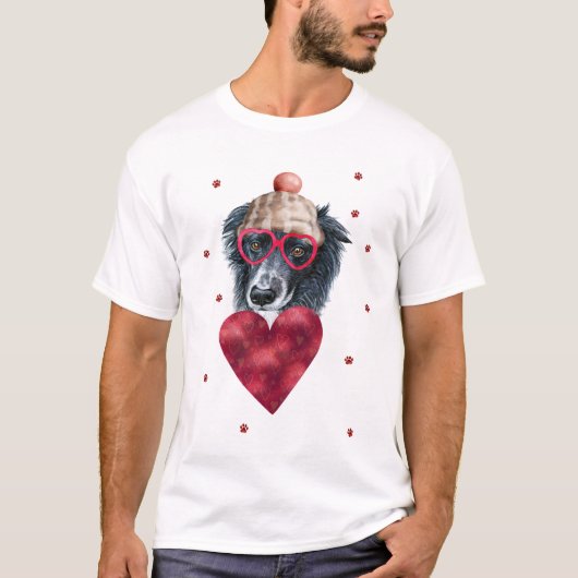 バレンタインデー ギフト ボーダーコリー 犬 Tシャツ (正面)