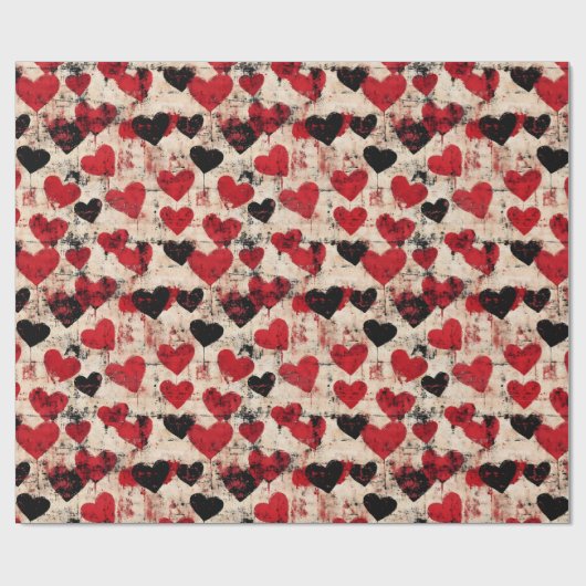 バレンタインデー グランジハート ヴィンテージ ラッピングペーパー (フラット)