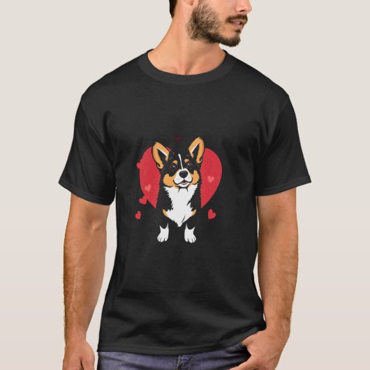 バレンタインデー コーギー Tシャツ (正面)