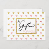 バレンタインデー ゴールド ピンク グリッター ハート ギフト カード (正面/裏面)