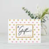 バレンタインデー ゴールド ピンク グリッター ハート ギフト カード (スタンド正面)