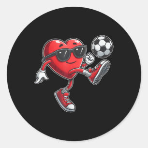 バレンタインデー サッカー かわいいハートのサッカー少年 ラウンドシール