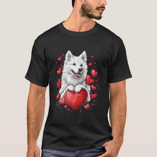 バレンタインデー サモエド 犬 ハート 1 Tシャツ (正面)