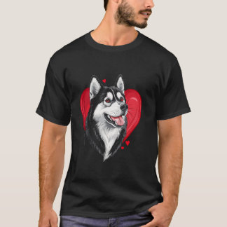 バレンタインデー シベリアンハスキーベクター Tシャツ