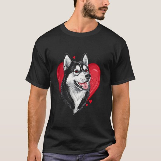 バレンタインデー シベリアンハスキーベクター Tシャツ (正面)