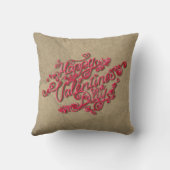 バレンタインデー セピア ハート 赤文字 クッション (裏面)