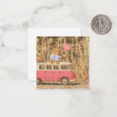 バレンタインデー：テディベア&ピンクヴィンテージカー ノートカード (正面/裏面インサイチュ)