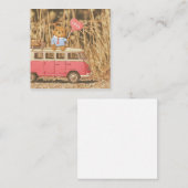 バレンタインデー：テディベア&ピンクヴィンテージカー ノートカード (正面/裏面)