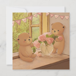 バレンタインデー: テディベア & 花 シーズンカード