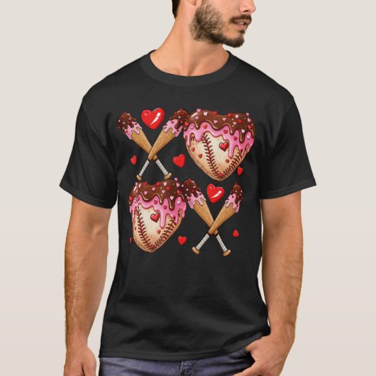 バレンタインデー ドリップ ハート 野球 XOXO 男子 メンズ Tシャツ (正面)