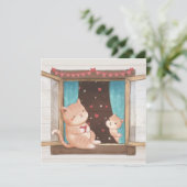 バレンタインデー：ネコとハートイラストレーション 招待状 (スタンド正面)