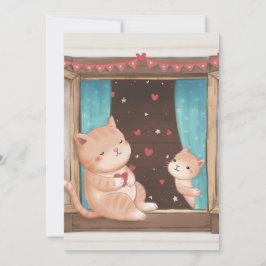 バレンタインデー：ネコとハートイラストレーション 招待状