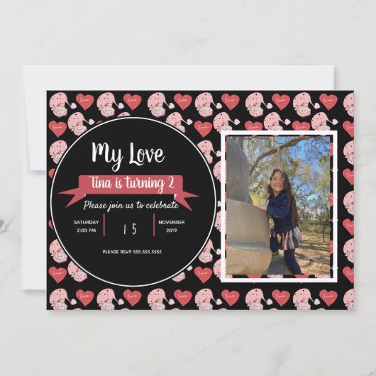 バレンタインデー ノームドゥードル子供パーティーの写真招待状 招待状 (正面)