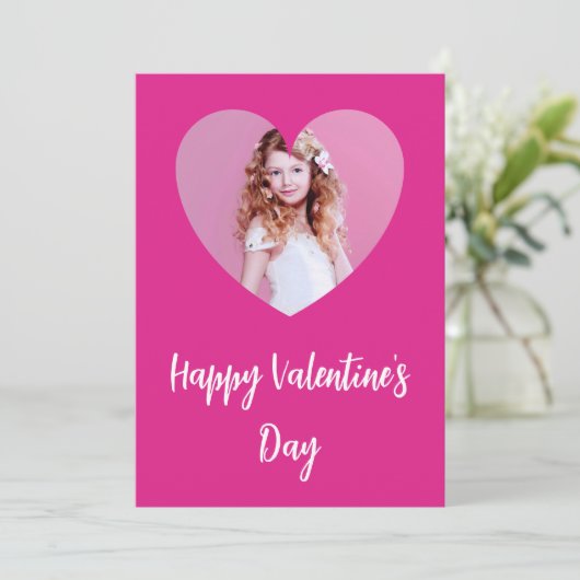 バレンタインデー ハッピー ピンク フォト ガール カード (スタンド正面)