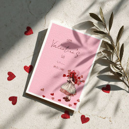 バレンタインデー – ハートの花束を持つヴィンテージガール シーズンカード