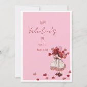 バレンタインデー – ハートの花束を持つヴィンテージガール シーズンカード (正面)