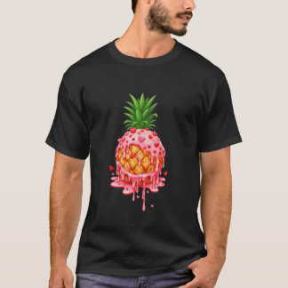 バレンタインデー ハート型アイスクリーム ドリップ パイナップル 少年 Tシャツ