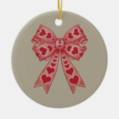 バレンタインデー ハート コケッティー リボン レトロ バレンタイン セラミックオーナメント (正面)