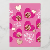 バレンタインデー ハート ホットピンク フォトコラージュ 箔シーズンカード (正面)