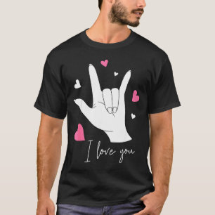 バレンタインデー ハート 手話 愛してる 面白い Tシャツ
