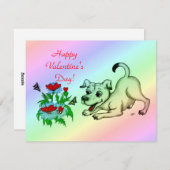 バレンタインデー,ハート,花,子犬と蝶 シーズンカード (正面/裏面)