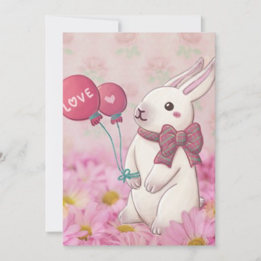 バレンタインデー：バニーと花 招待状 (正面)