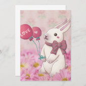 バレンタインデー：バニーと花 招待状 (正面/裏面)