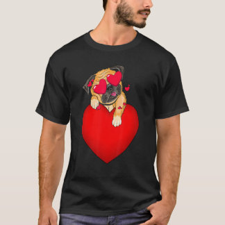 バレンタインデー パグ かわいい ハートを持つ 私のヴァレンタイン Tシャツ