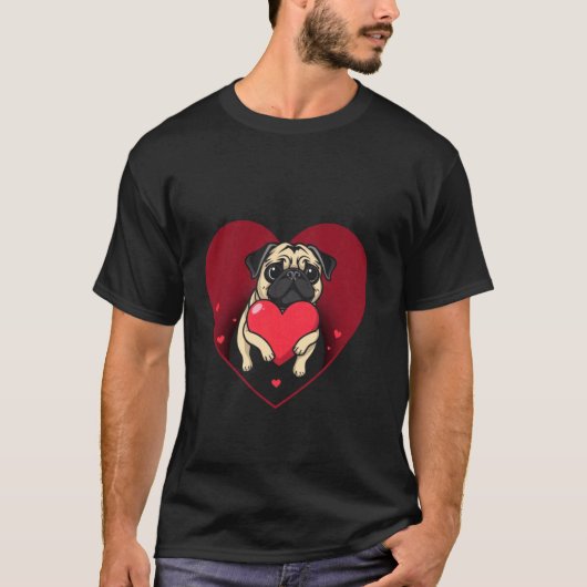 バレンタインデー パグ ハート Tシャツ (正面)