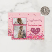 バレンタインデー パーソナライズ フォト ピンク ハート ノートカード (正面/裏面インサイチュ)