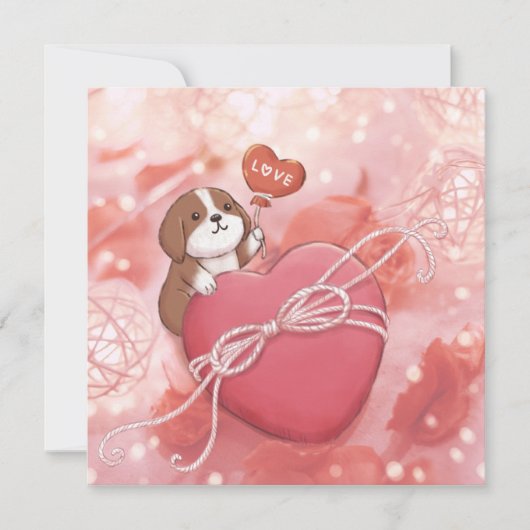 バレンタインデー:ビーグル、ハート&ライト シーズンカード (正面)