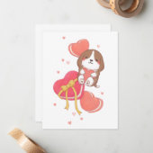 バレンタインデー: ビーグル & マカロン ノートカード (正面/裏面インサイチュ)