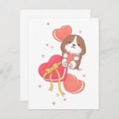 バレンタインデー: ビーグル & マカロン ノートカード (正面/裏面)