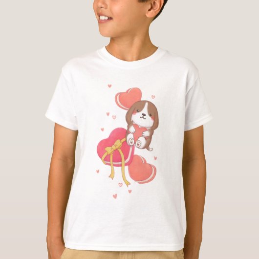 バレンタインデー：ビーグル&マカロン Tシャツ (正面)