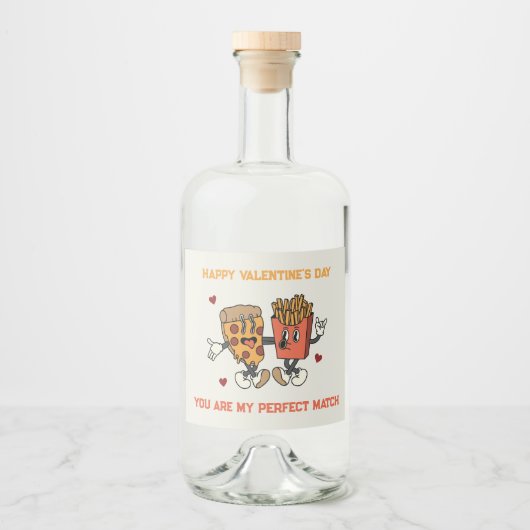 バレンタインデー「ピザとフライドポテトのマッチ」 リキュールボトルラベル (正面)