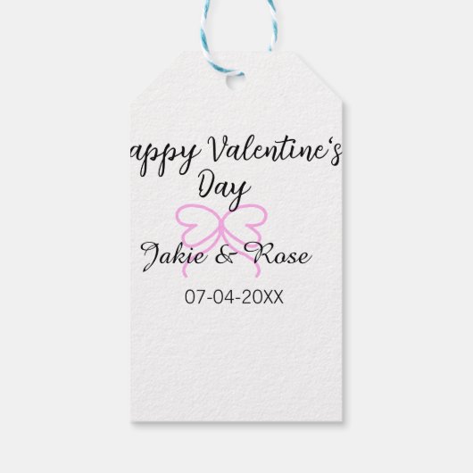 バレンタインデー ピンクのハートの弓の名前の日付スタイル ギフトタグ (裏面)