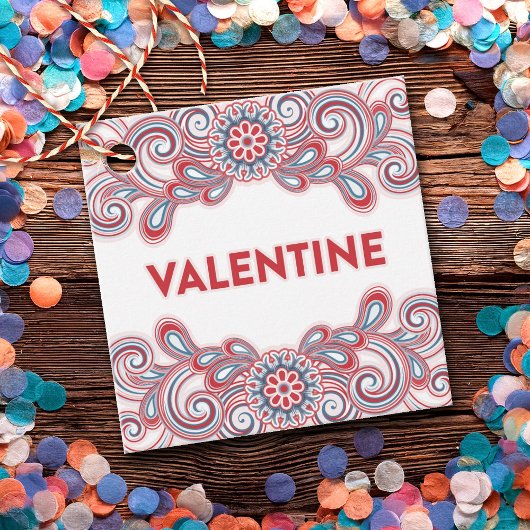 バレンタインデー(ピンクの花と渦巻き) フェイバータグ