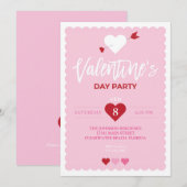 バレンタインデー ピンク スカロップ エッジ パーティー 招待状 (正面/裏面)