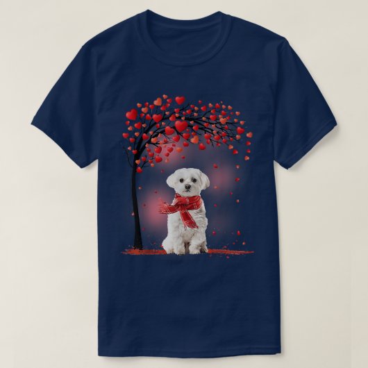 バレンタインデー マルチーズ 犬 木のハート 子犬 犬好き Tシャツ (デザイン正面)