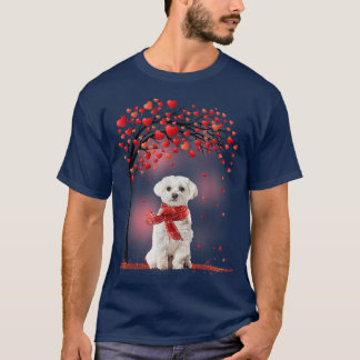 バレンタインデー マルチーズ 犬 木のハート 子犬 犬好き Tシャツ