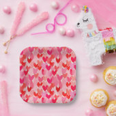 バレンタインデー マルチ ハーツ パターン ラブ ペーパープレート (パーティー)