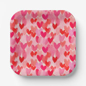 バレンタインデー マルチ ハーツ パターン ラブ ペーパープレート (正面)