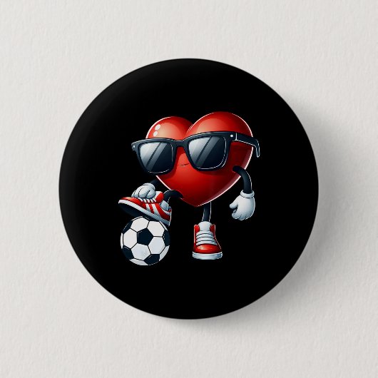 バレンタインデー メンズ おもしろハートサッカー 缶バッジ (正面)