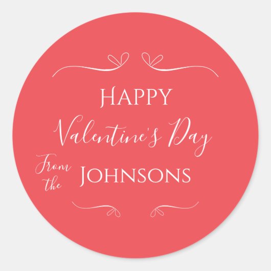 バレンタインデー モダン ピンク レッド ラウンドシール (正面)