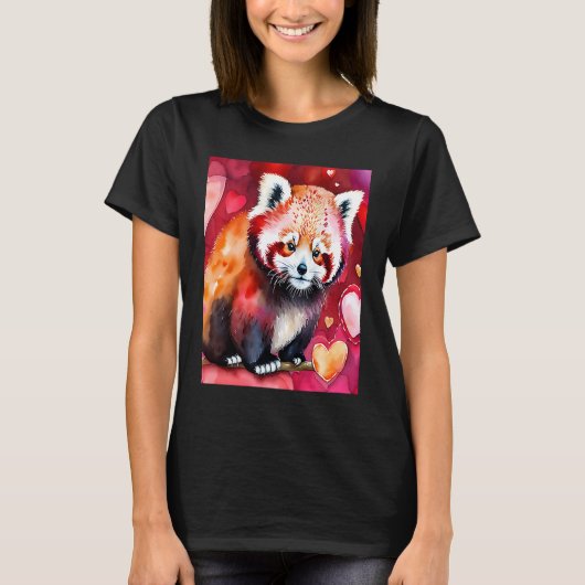 バレンタインデー ラブハート レッドパンダ 彼女 フィ Tシャツ (正面)