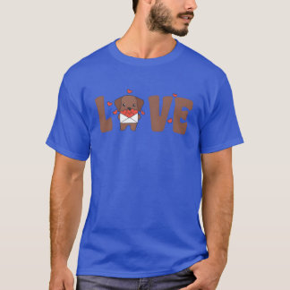 バレンタインデー ラブラドール かわいい動物と女の子 Tシャツ