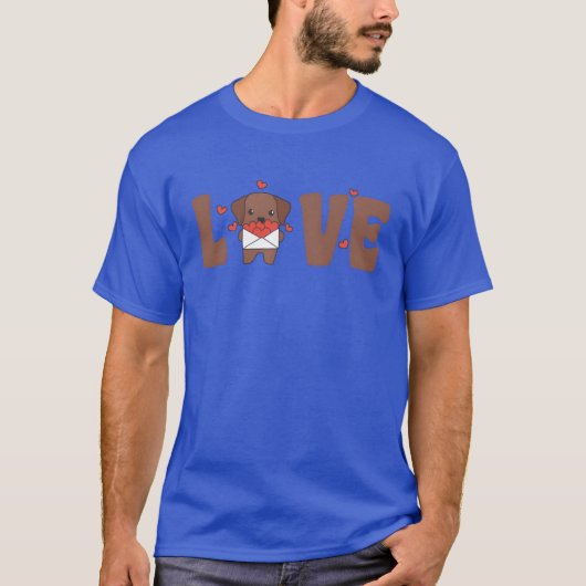 バレンタインデー ラブラドール かわいい動物と女の子 Tシャツ (正面)