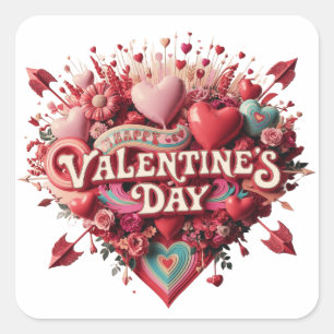 バレンタインデー、レトロクリップアート スクエアシール