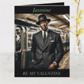 バレンタインデー レトロ1950年代の男性 編集可能な折りカード カード (黄色い花)